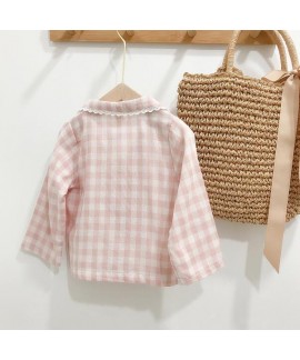 Plaid Cotton Long Sleeve Children's Pajamas Suit For Spring And Autumn