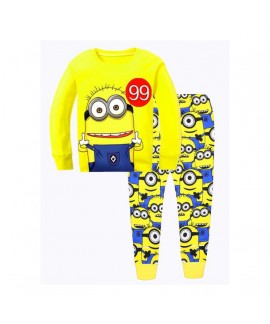 Spring And Autumn Minions Cartoon Boys And Girls Short-sleeved Trousers Two-piece Set Pjs