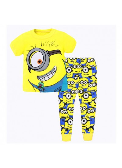 Spring And Autumn Minions Cartoon Boys And Girls Short-sleeved Trousers Two-piece Set Pjs