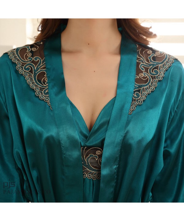 New silk pajama and robe sets for women Lace Sexy robe and pj sets for