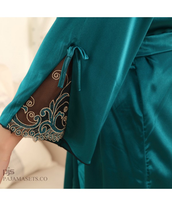 New silk pajama and robe sets for women Lace Sexy robe and pj sets for