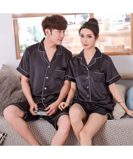 Simulated silk couple pajamas set summer short-sle...