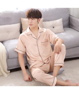 Men's short sleeve SILK PAJAMA set Ice silk plus size pajamas male