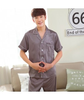 Men's short sleeve SILK PAJAMA set Ice silk plus size pajamas male