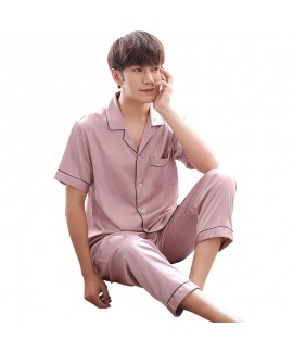 Men's short sleeve SILK PAJAMA set Ice silk plus size pajamas male