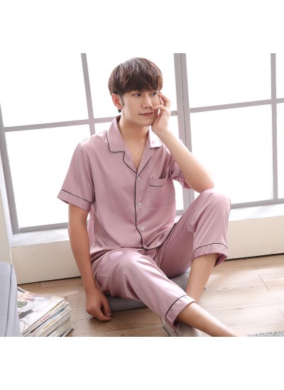 Men's short sleeve SILK PAJAMA set Ice silk plus size pajamas male