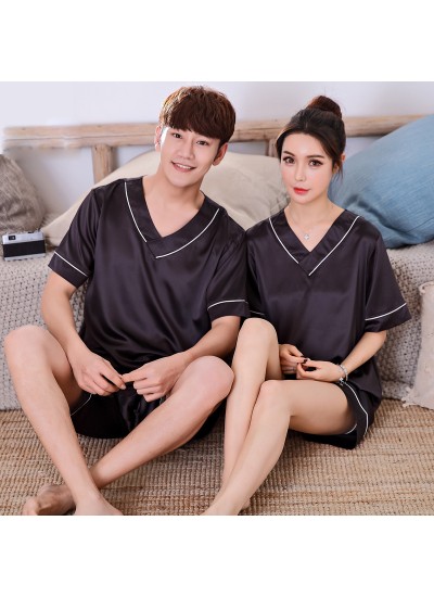Couple Sleepwear Short Sleeve pajama sets Ice Silk Sleepwear for Women