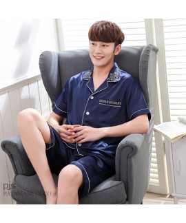 Short Sleeve Simulated Silk Sleepwear Set large size Leisure ice Silk Sleepwear for Men