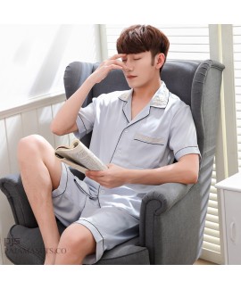 Short Sleeve Simulated Silk Sleepwear Set large size Leisure ice Silk Sleepwear for Men