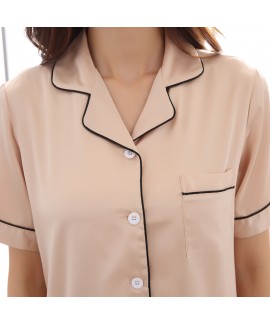 Short-sleeved silk like lady's sleepwear sets large-size casual pajamas