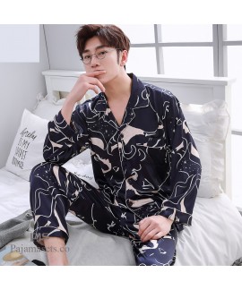 ice-silk cardigans printed pajamas for men cheap m...