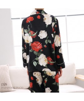 Long Sleeve Printed Ice Silk Pyjamas Female Leisure cardigan Large size silky nightwear for women