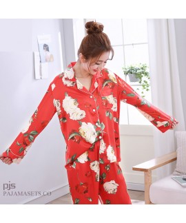 long sleeve printed female silky nightwear for spring large size lovely cardigan ice silky nightwear for women