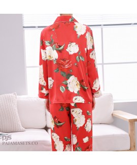 long sleeve printed female silky nightwear for spring large size lovely cardigan ice silky nightwear for women