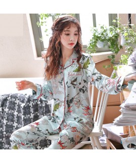 long sleeved fashion printed silky nightwear for women large size cardigan ice silk female pajamas