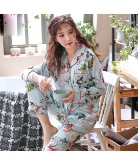 long sleeved fashion printed silky nightwear for w...