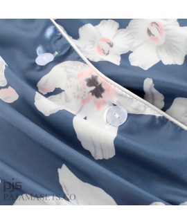 Short sleeves simulated silk printed pajamas for summer lovely leisure silk female pajamas