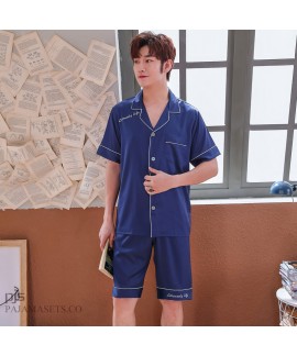 Ice Silk Men's Short Sleeves Sleepwear Set Large Size Simulated Silk pajama male