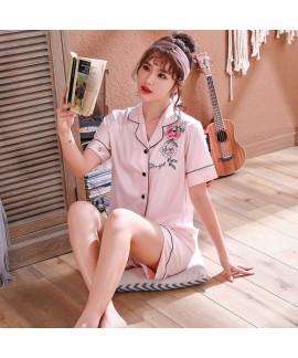 Simulated Silk Sleepwear Set Women Summer Leisure Short Sleeve Ice Silk pajama sets