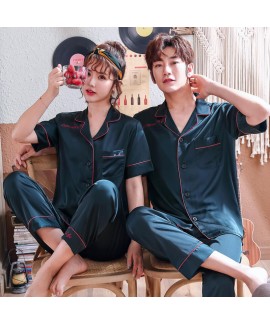 New silk-like couple's pajamas set thin Ice-silk couple's sleepwear