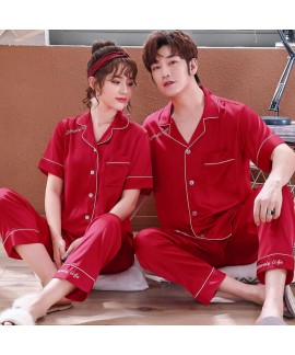 New silk-like couple's pajamas set thin Ice-silk couple's sleepwear