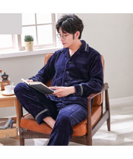 Cheap flannel pajama set for mid-age and old people thicken Comfy dad's sleepwear