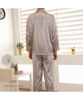 Thin comfy silk like men's sleepwear for winter cheap long sleeves pajama sets
