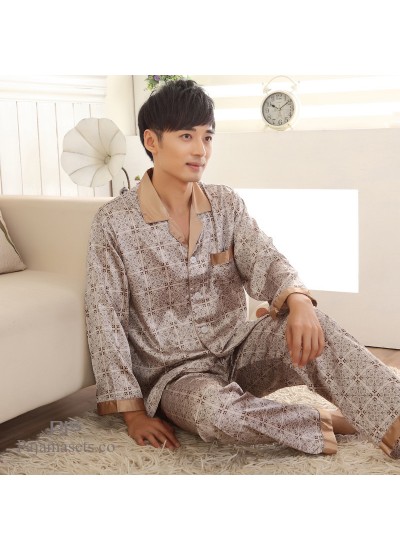 Thin comfy silk like men's sleepwear for winter cheap long sleeves pajama sets