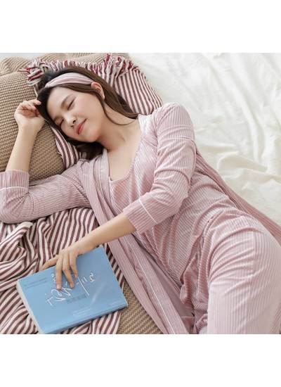 Long sleeved velvet sexy nightgown three piece Pajama sets