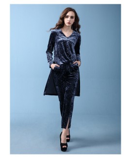 Long sleeved irregular jacket, wide leg pants,pure...