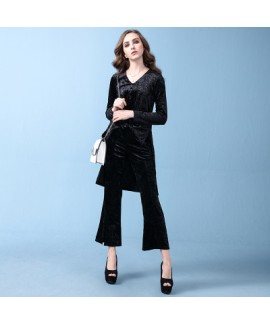 Long sleeved irregular jacket, wide leg pants,pure color casual women's suit