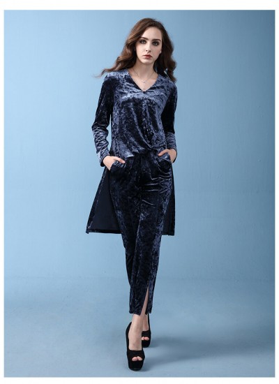 Long sleeved irregular jacket, wide leg pants,pure color casual women's suit