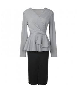 Long sleeves high elastic irregular knitwear hip skirts, women's garments Top and pencil skirt