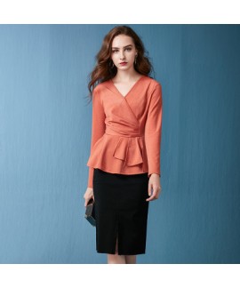 Long sleeves high elastic irregular knitwear hip skirts, women's garments Top and pencil skirt