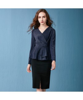 Long sleeves high elastic irregular knitwear hip skirts, women's garments Top and pencil skirt