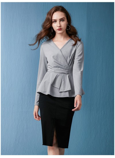 Long sleeves high elastic irregular knitwear hip skirts, women's garments Top and pencil skirt