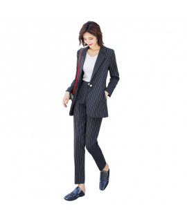 Autumn new striped slim suit,casual wear fashion pink suit for women