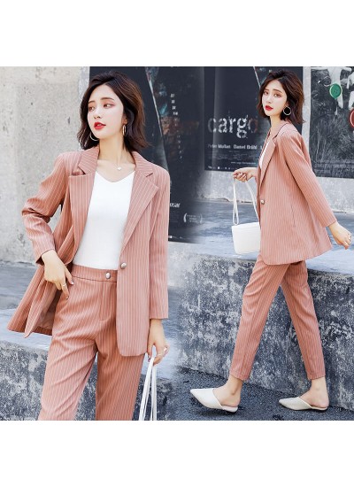 Autumn new striped slim suit,casual wear fashion pink suit for women