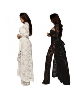 Sexy autumn dress lace wide leg pants three piece leisure suit