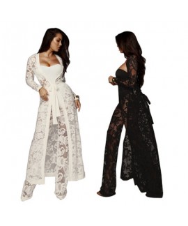 Sexy autumn dress lace wide leg pants three piece leisure suit