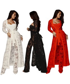 Sexy autumn dress lace wide leg pants three piece ...