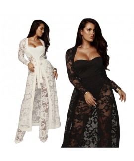 Sexy autumn dress lace wide leg pants three piece leisure suit