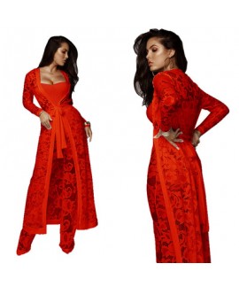 Sexy autumn dress lace wide leg pants three piece leisure suit