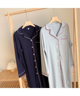 Long Sleeve Cotton Solid Color Loose Shirt Long Nightdress For Spring And Autumn