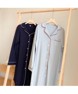 Long Sleeve Cotton Solid Color Loose Shirt Long Nightdress For Spring And Autumn