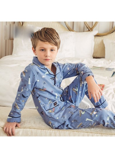 pure cotton long sleeves Boys' pajamas for spring and autumn