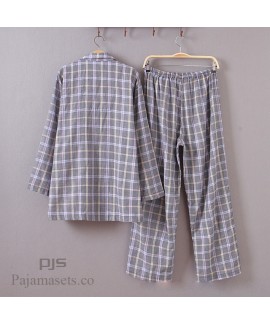 Long-sleeved Mens Cotton Pajama sets for spring Double-layer Cotton Yarn lounge pajamas male