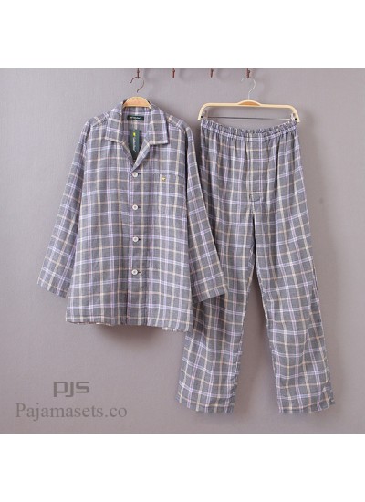 Long-sleeved Mens Cotton Pajama sets for spring Double-layer Cotton Yarn lounge pajamas male