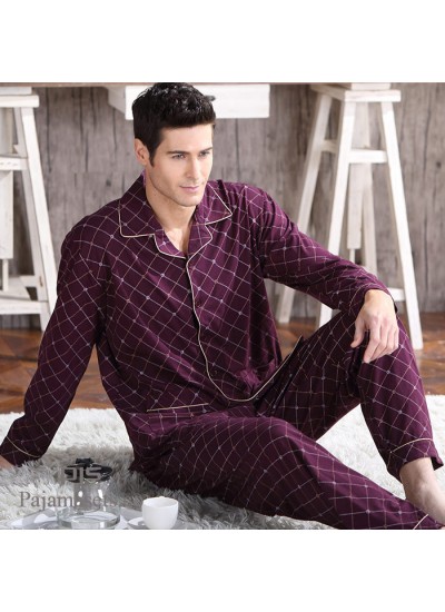 High-grade Knitted Men's Cotton Sleepwear sets Leisure Long sleeved lounge pajamas male for spring