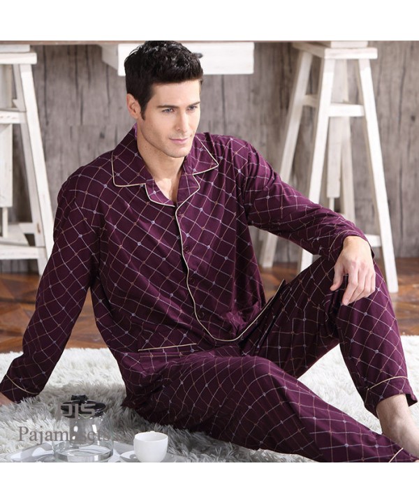 Highgrade Knitted Men's Cotton Sleepwear sets Leisure Long sleeved